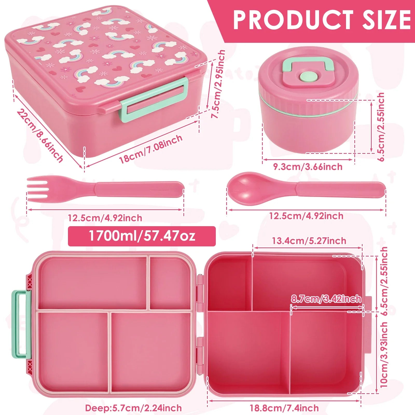 Adorable Kids Lunch Box Student Microwave Safe Travel Bento Box Food Container Portable Leak Proof Fruit Salad Bento Box 1700ml