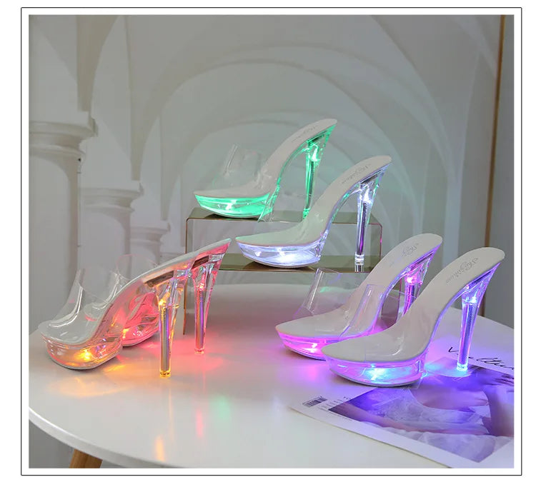 Women's Led Illuminated Sandals Clear Heel Slippers 15CM Sexy Led light Heels LFD-190
