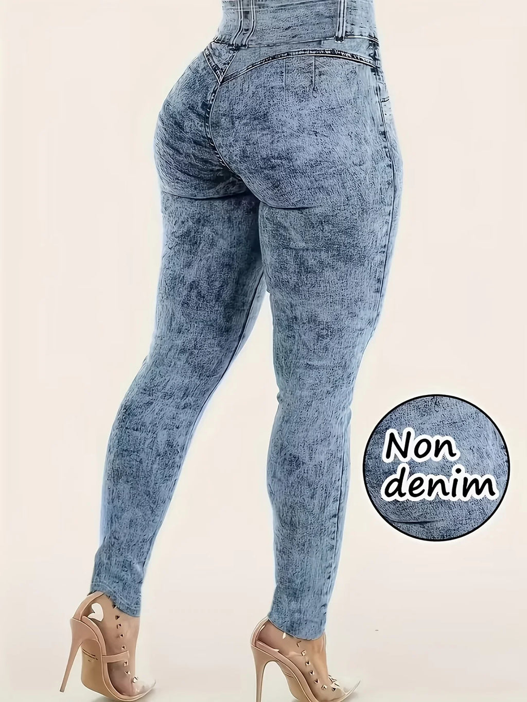 Women Printed Leggings Not Denim Fabric, Fake Pocket & Button Print Design Pants, High Elastic Fashion Slim Fit Skinny Casual