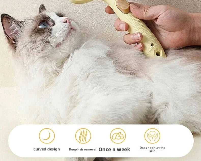 One-Click Self-Cleaning Pet Deshedding Brush Curved Blade Undercoat Rake Hair Remover Grooming Tool for Dog Cat
