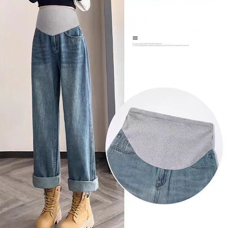 Maternity Pants Spring/Fall Denim Pants Plus Size Wide Leg Pants Outerwear Straight Leg Maternity Pants
