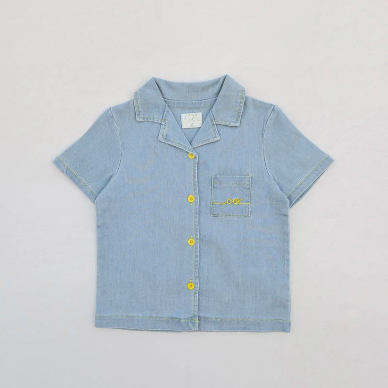 Ali Co SS26 Blue Denim collection Cotton boys girls outfits dress skirt shirt and overalls