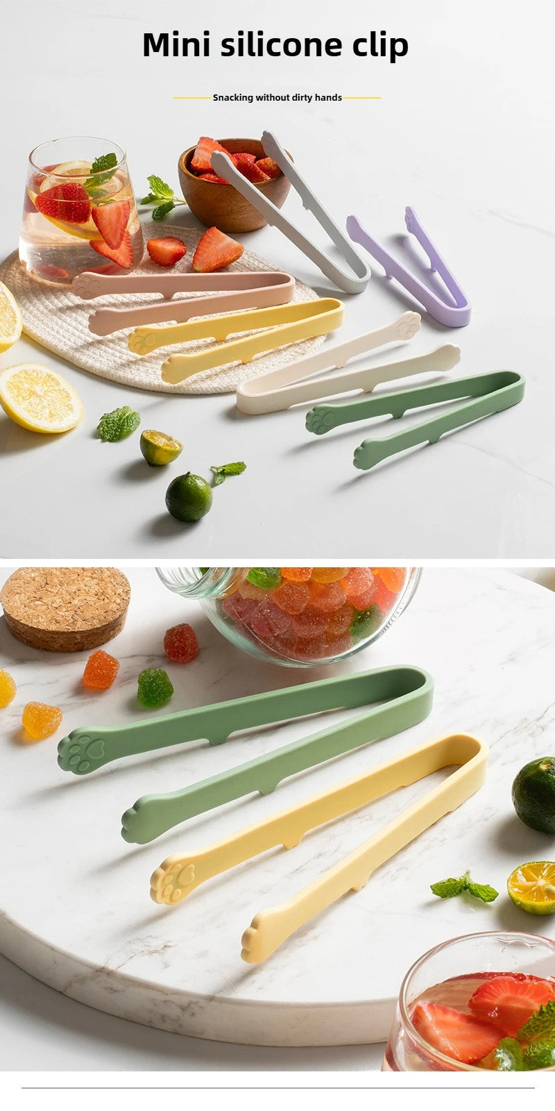 Cute Cat Paw Silicone Food Tongs Multicolor Food-Grade Kitchen Gadgets for Fruit Salad  Ice Cube Practical Kitchen Accessories