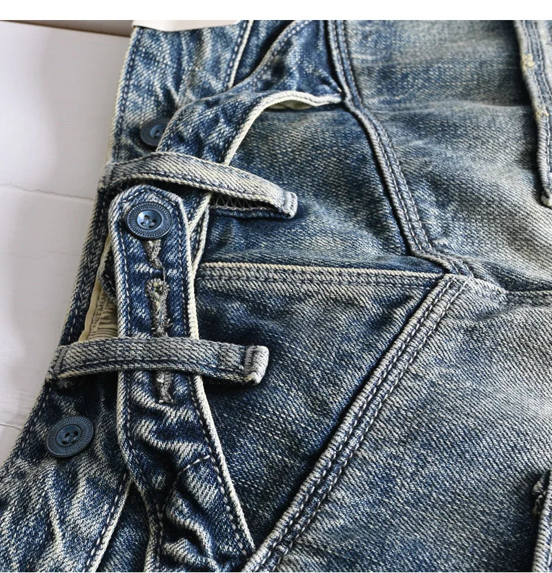 Heavyweight 100% Cotton Relaxed Straight Denim Jeans Vintage Washed & Distressed American Casual Pants for Men Amekaji Retro