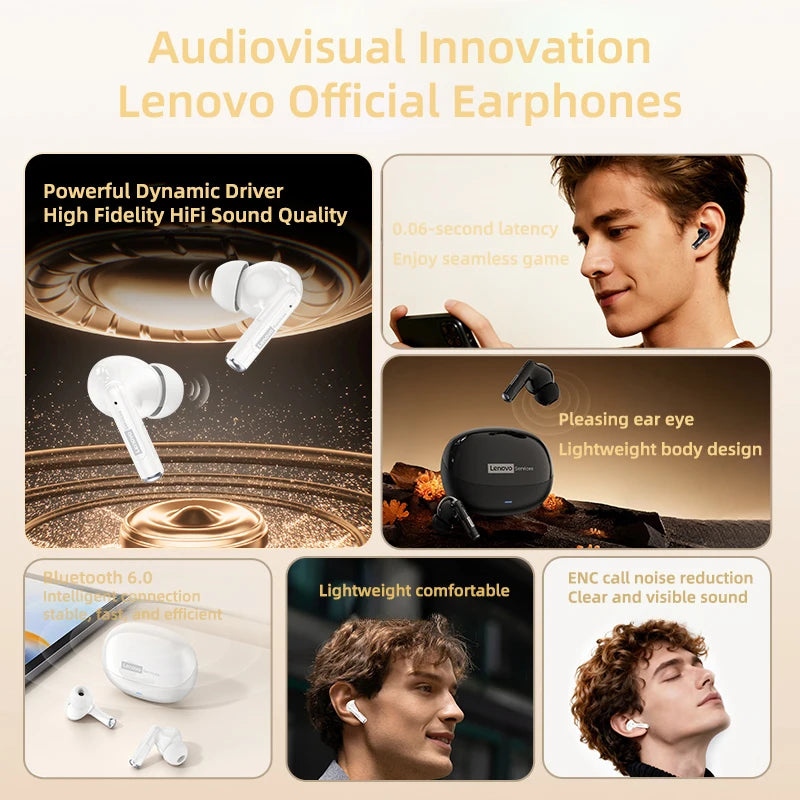 Lenovo LE257 Wireless Bluetooth 6.0 Earphones HiFi Sound ENC Call Noise Reduction TWS Headphones Gaming Sports Headset with Mic