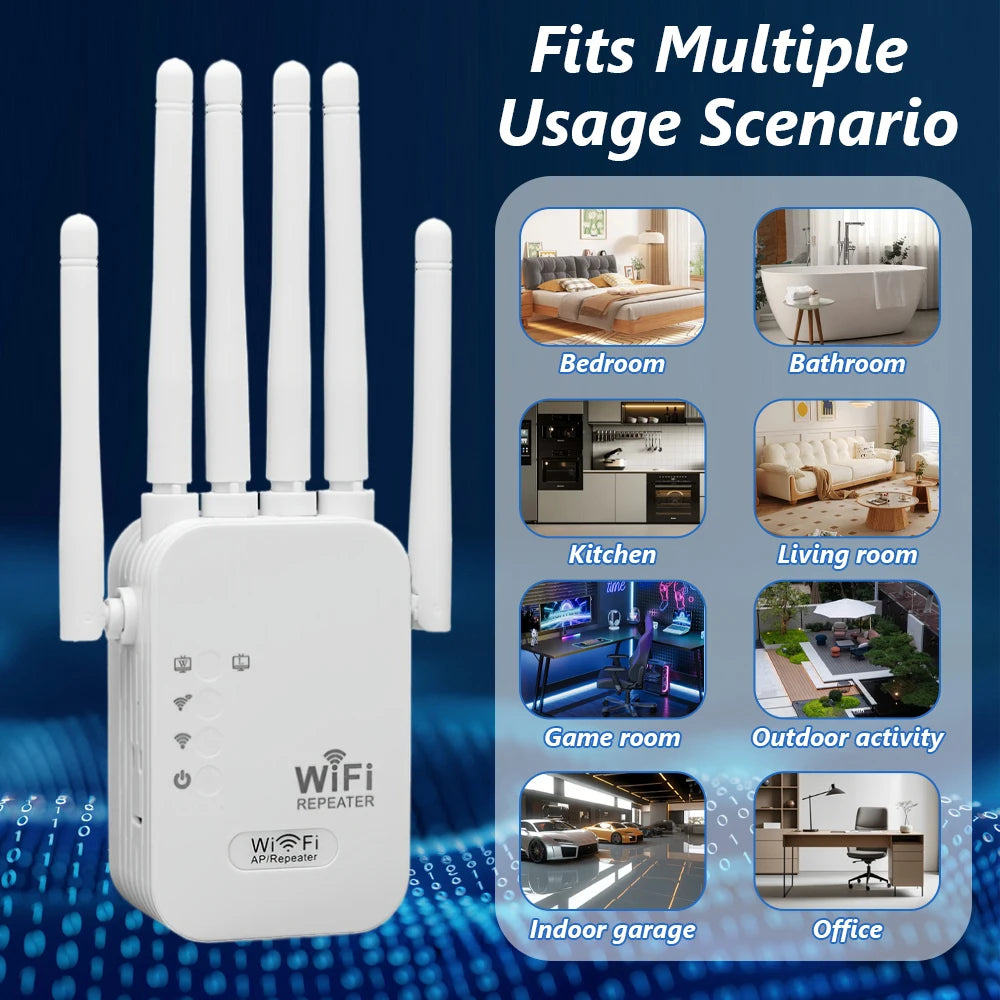 1200Mbps Wifi Repeater Dual Band 2.4G 5G Network Range Extender Signal Booster Amplifier 6Antenna Wireless WiFi Router