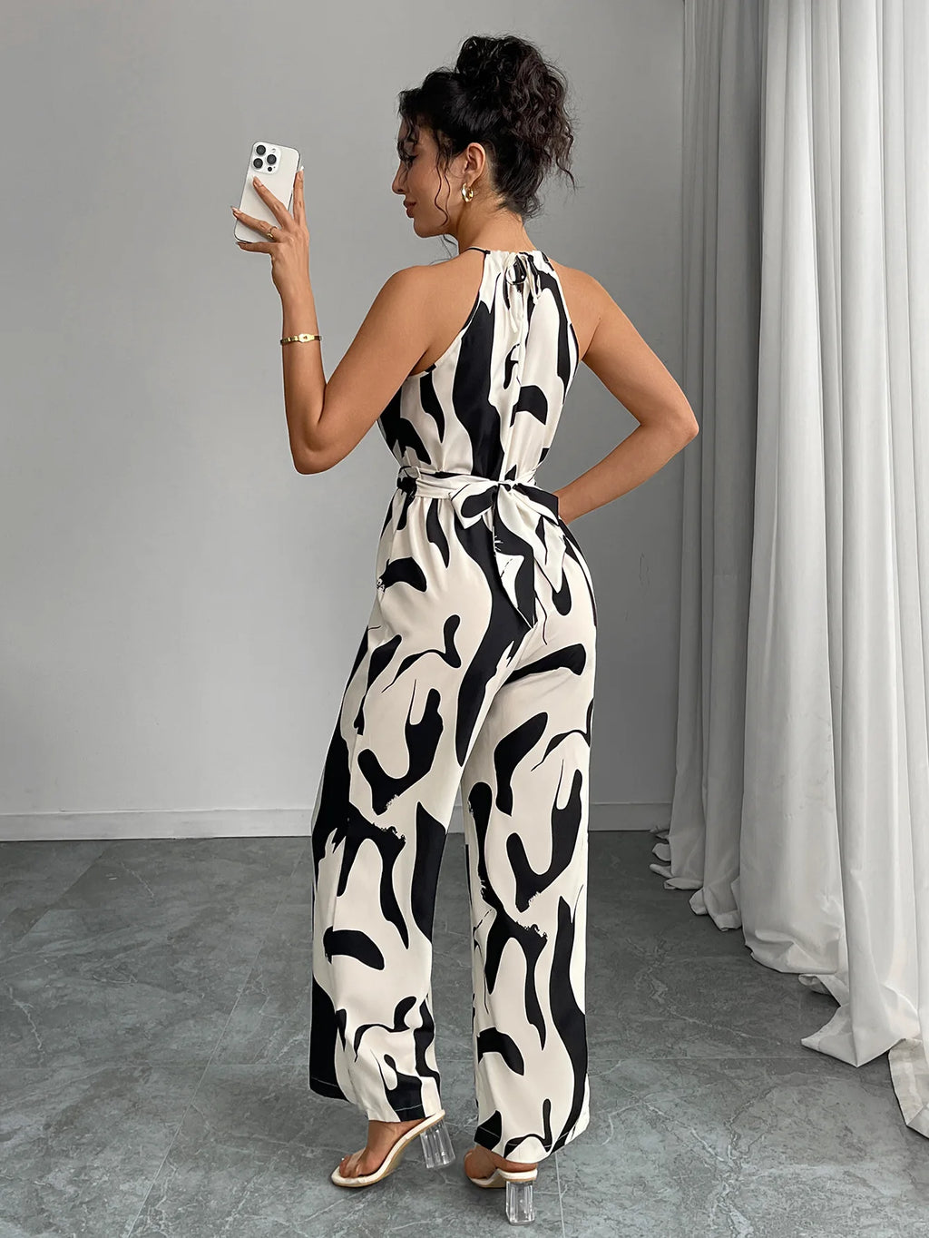 Women's Sexy Halter Neck Jumpsuits Casual Pants Rompers for Women Geometric Print Jumpsuit Party Outfits for Women Ropa Mujer