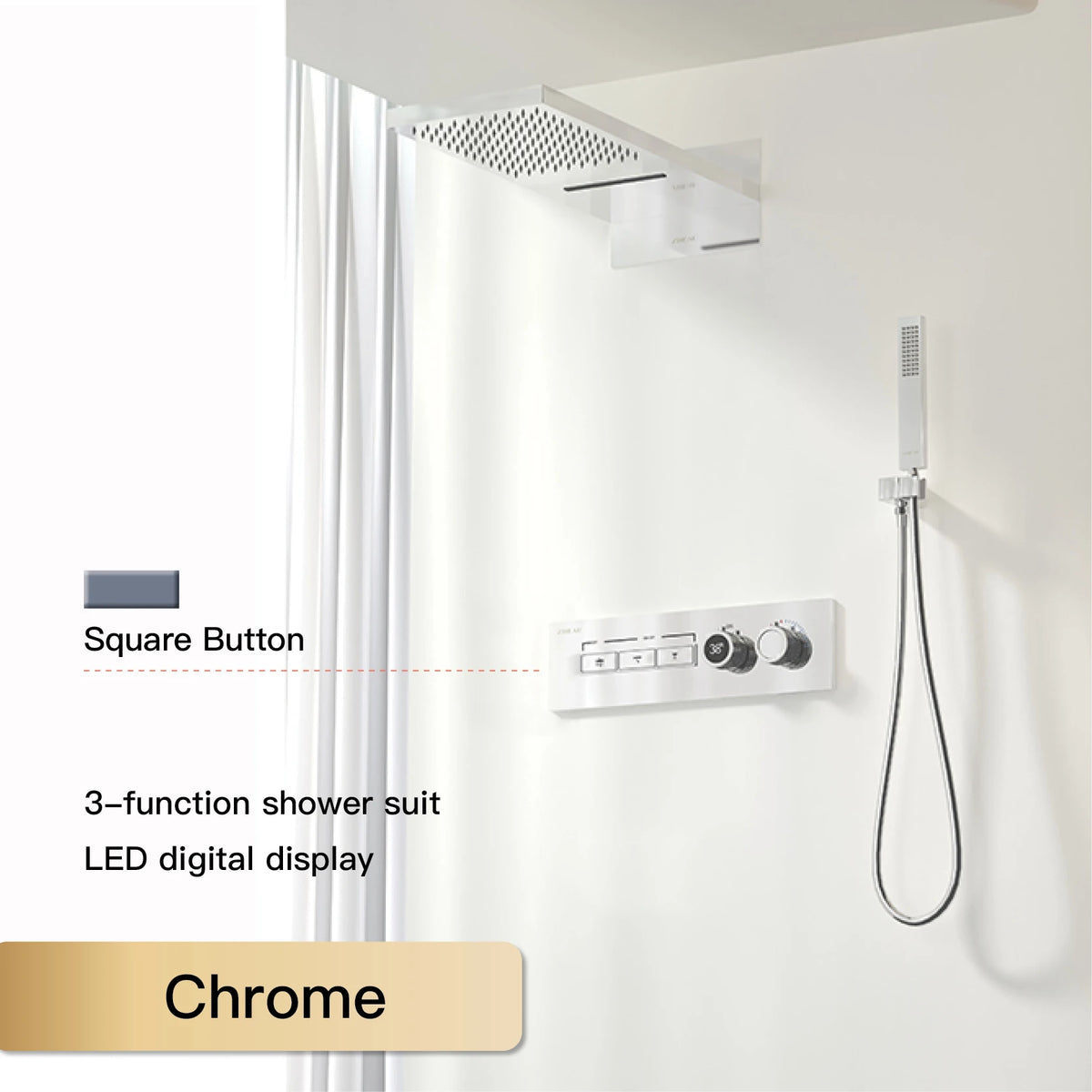 Luxury Black Brass Shower System, Wall Mounted Led Digital Display, Cold Hot Dual Control, Four Function Ceiling Shower Tap
