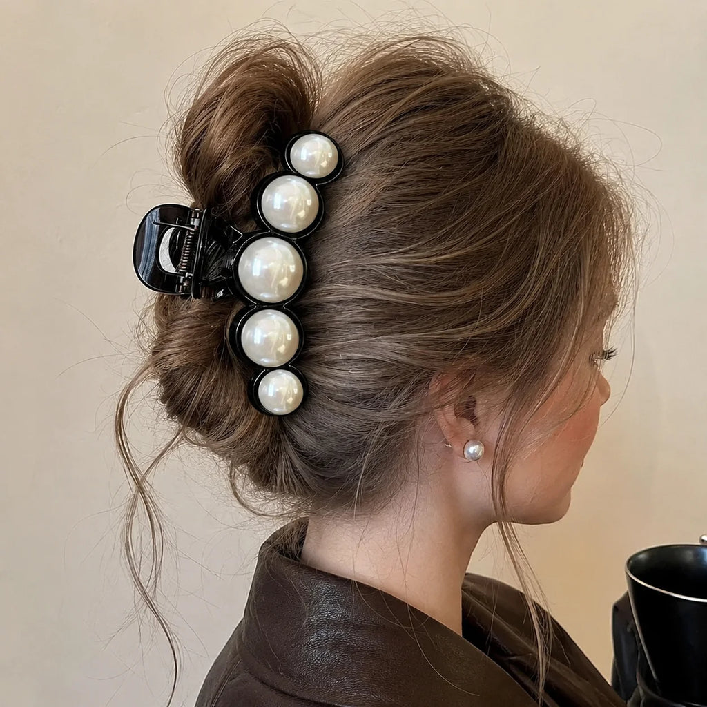 Vintage Beaded Hair Claw Clip Bubble Ball Gradient for Women Elegant Brown 11CM Large Acrylic Hair Claws French Hair Accessories