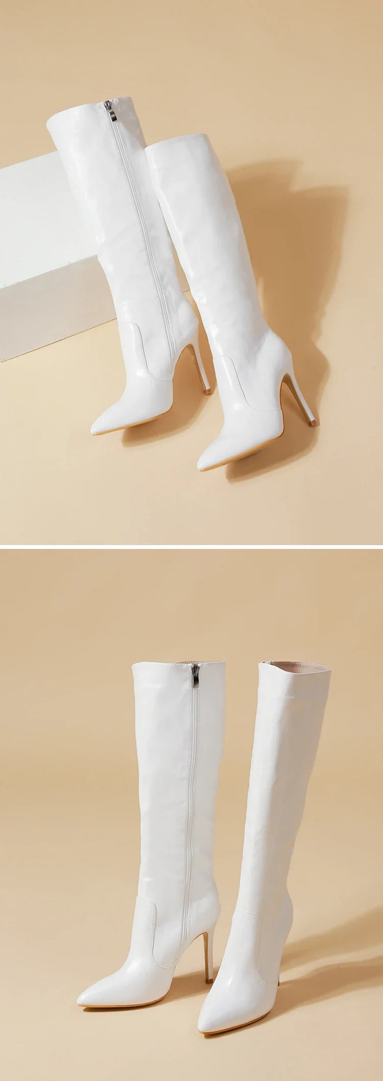 Women's Fashion Elegant Pointed Thin Heel Knee High Long Boots2024 Spring/Autumn PU Panel Side Zipper Boots Western35-42