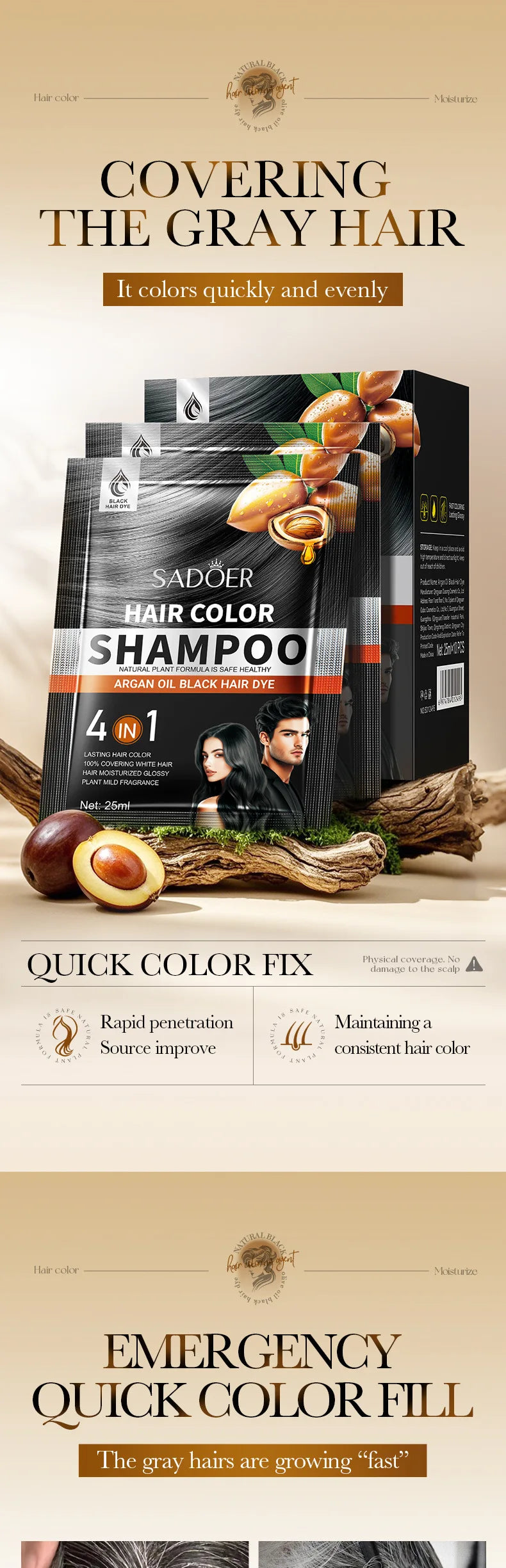 Gray White Hair Treatment Shampoo White To Black Anti Gray Hair Beard Dye Anti Loss Repair Nourish Hair Care Products Men Women