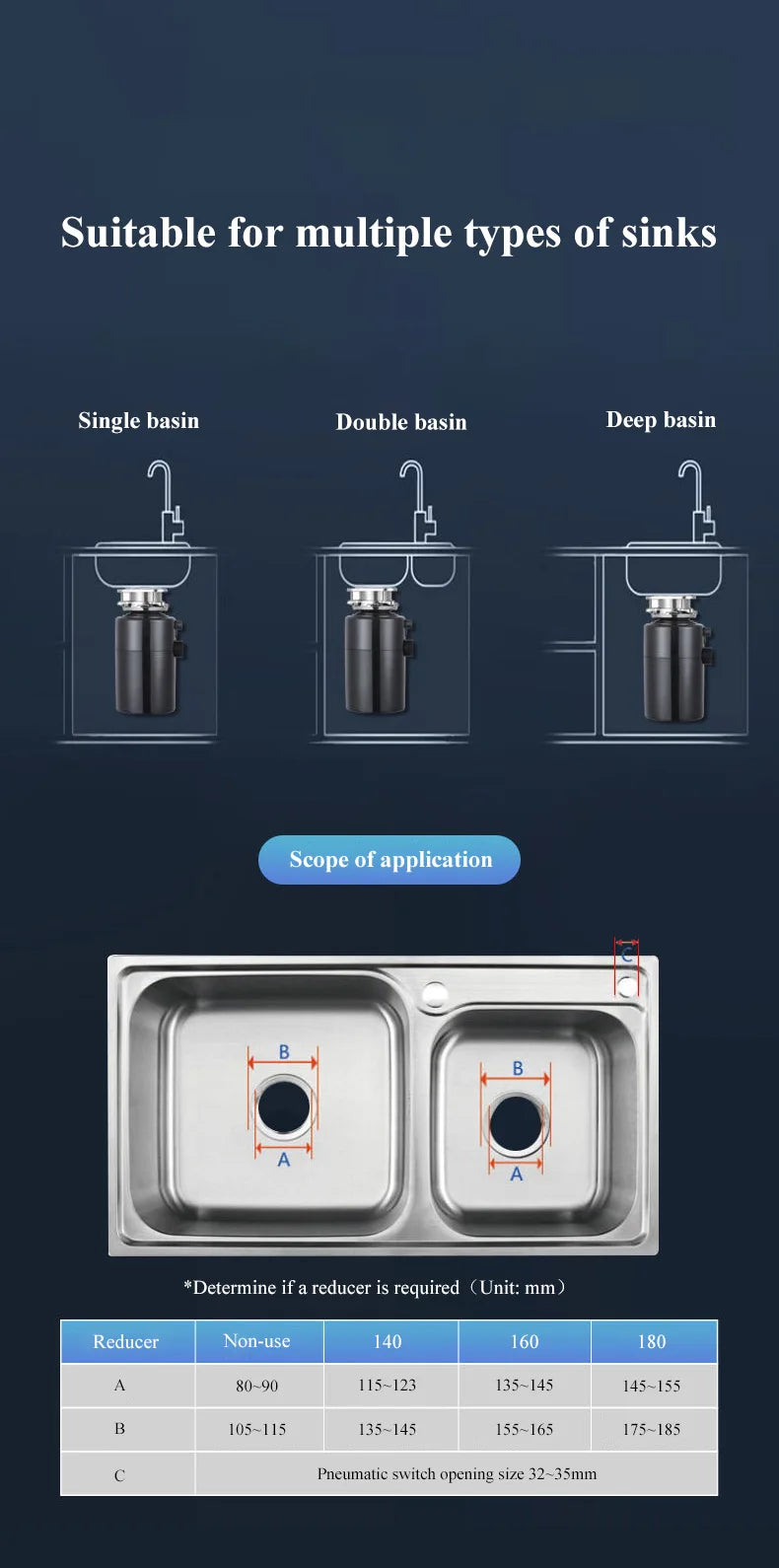 Silent Automatic Kitchen Food Waste Disposer Garbage Processor for Home Sink
