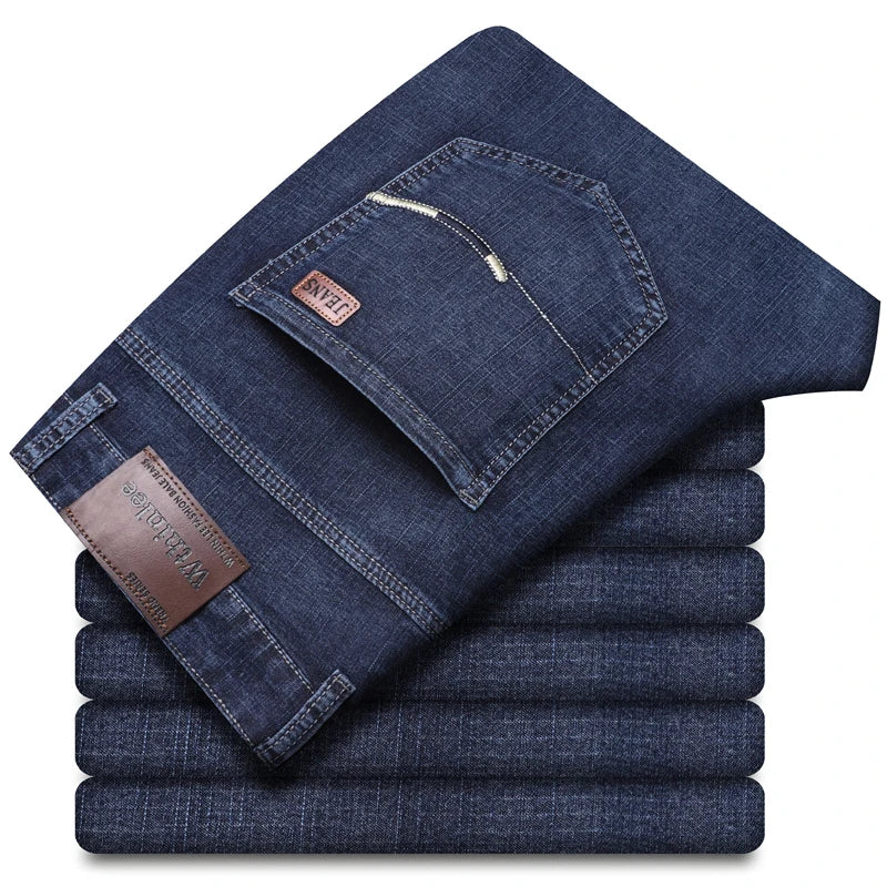 New Men Spring Autumn Straight Leg Business Jeans Trend Male Baggy Stretch Daily Casual Comfortable Black Gray Denim Trousers