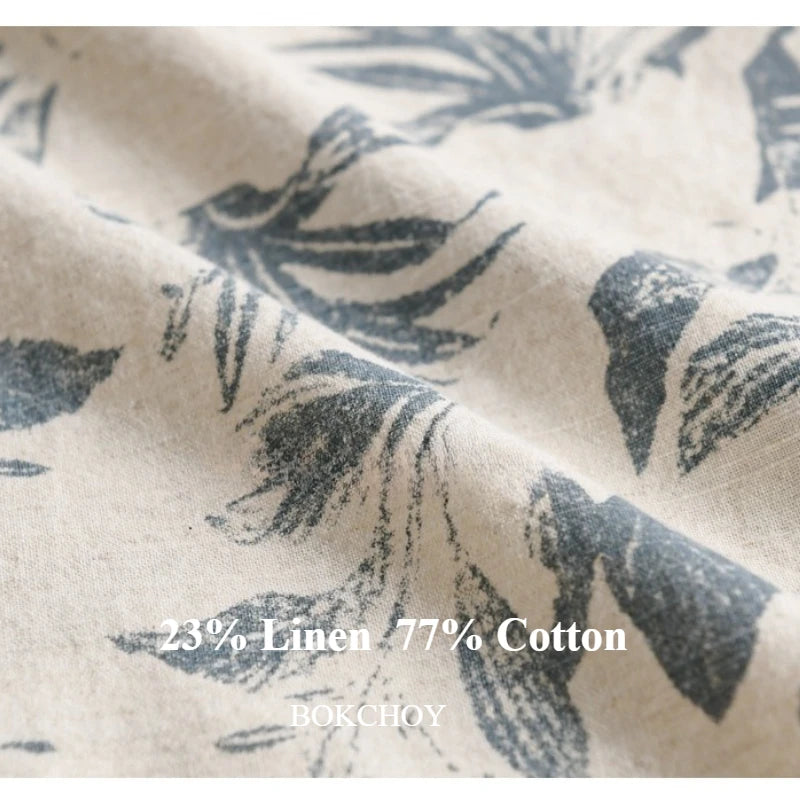 Summer New Printed Breathable Linen Cotton Short Sleeve Shirt for Men Clothing Casual Turn-down Collar Summer Shirt FY736