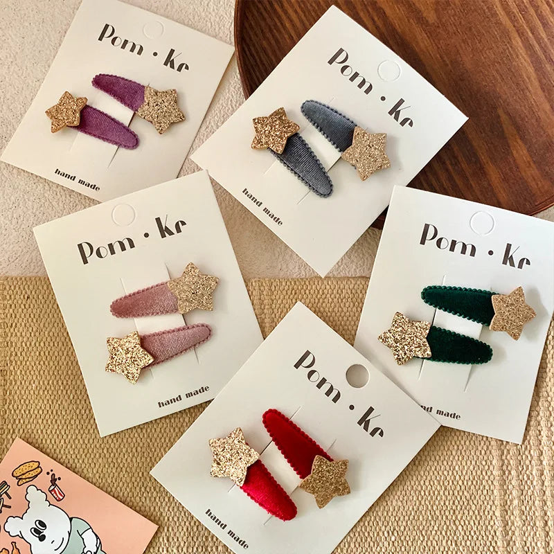 Kids Hair Clips Flocked Glitter Star Snap Clips for Toddlers Girls Soft Front Hair Clips Fall Winter Boho Hair Accessories New