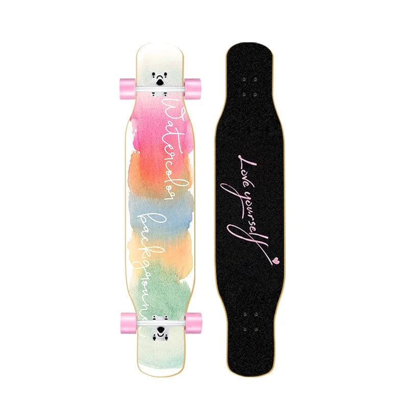 44-inch longboard skateboard for beginners, men, women, adults, professional double-kick dance board, youth maple wood four-whee