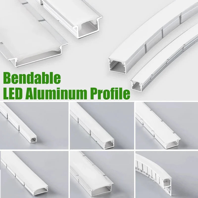 0.5/1M Bendable Led Aluminum Profile 20/30/40Mm Wide Flexible Led Channel Diffuser Curved Line Light Bar Aisle Ceiling Lighting