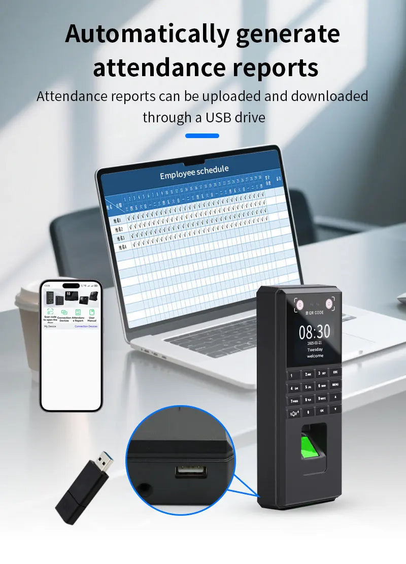 Palm Vein Face Fingerprint Recognition Attendance Machine Mobile APP QR Code Check-In Password Time Clock Access Control System