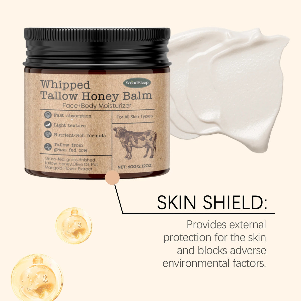 Whipped Beef Tallow Cream Face Body Moisturizer Reduce Wrinkle Increase Elasticity Skin Deep Nourishing Firming Anti Aging Cream