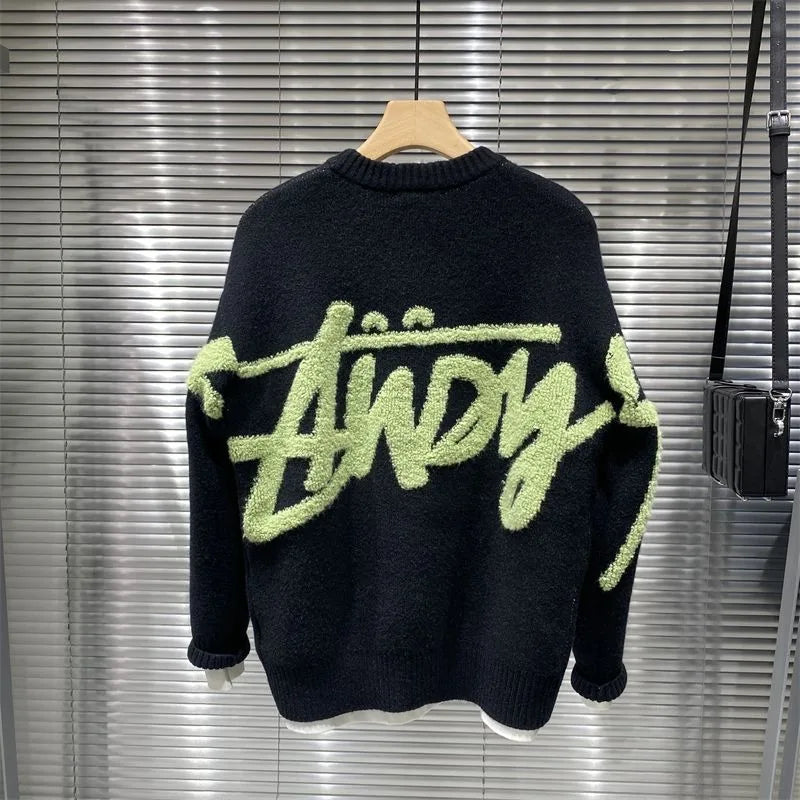 2025 Autumn And Winter New Round Neck Pullover Sweater Fashion Brand Letter Jacquard Men Sweater Loose Casual Couple Sweater