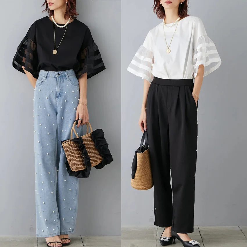 Flare Sleeve Shirts & Blouses Fashion Loose 2026 Woman Blusas New Arrivals Camisas Japan Korean Ropa Mujer Summer Tops