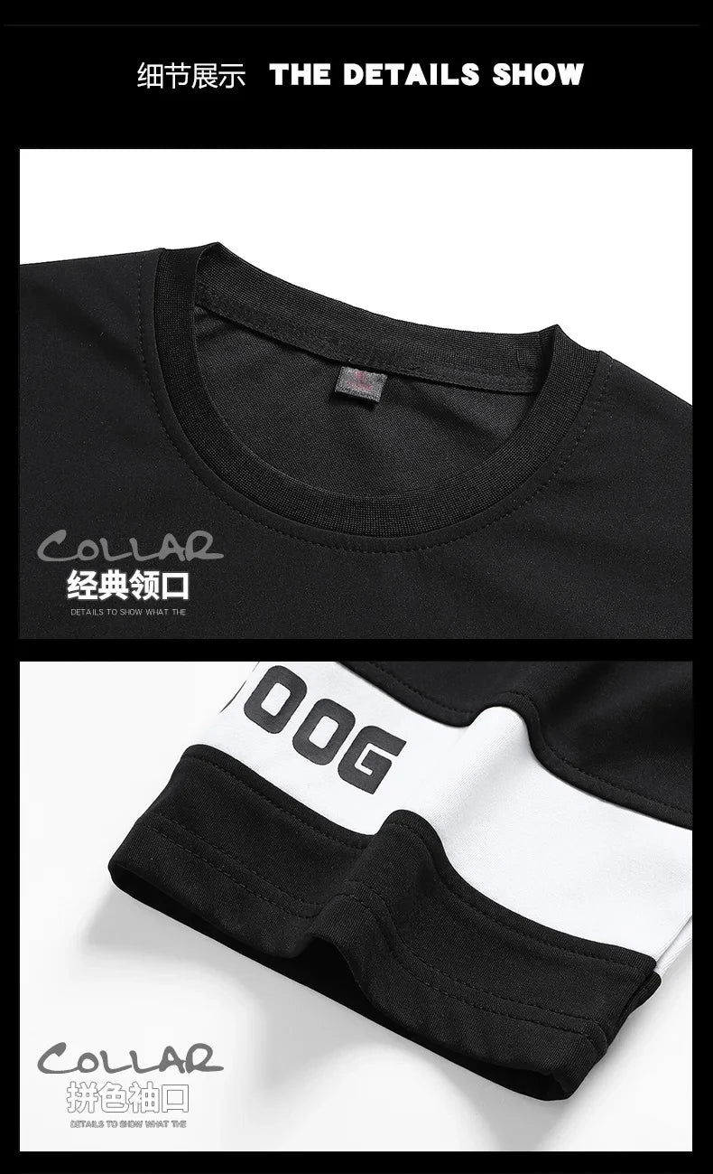 2024 Summer Black White Tracksuits For Men's Set Sleeves T-Shirt + Shorts Sportswear Brand Sporting Suit Oversize 5XL