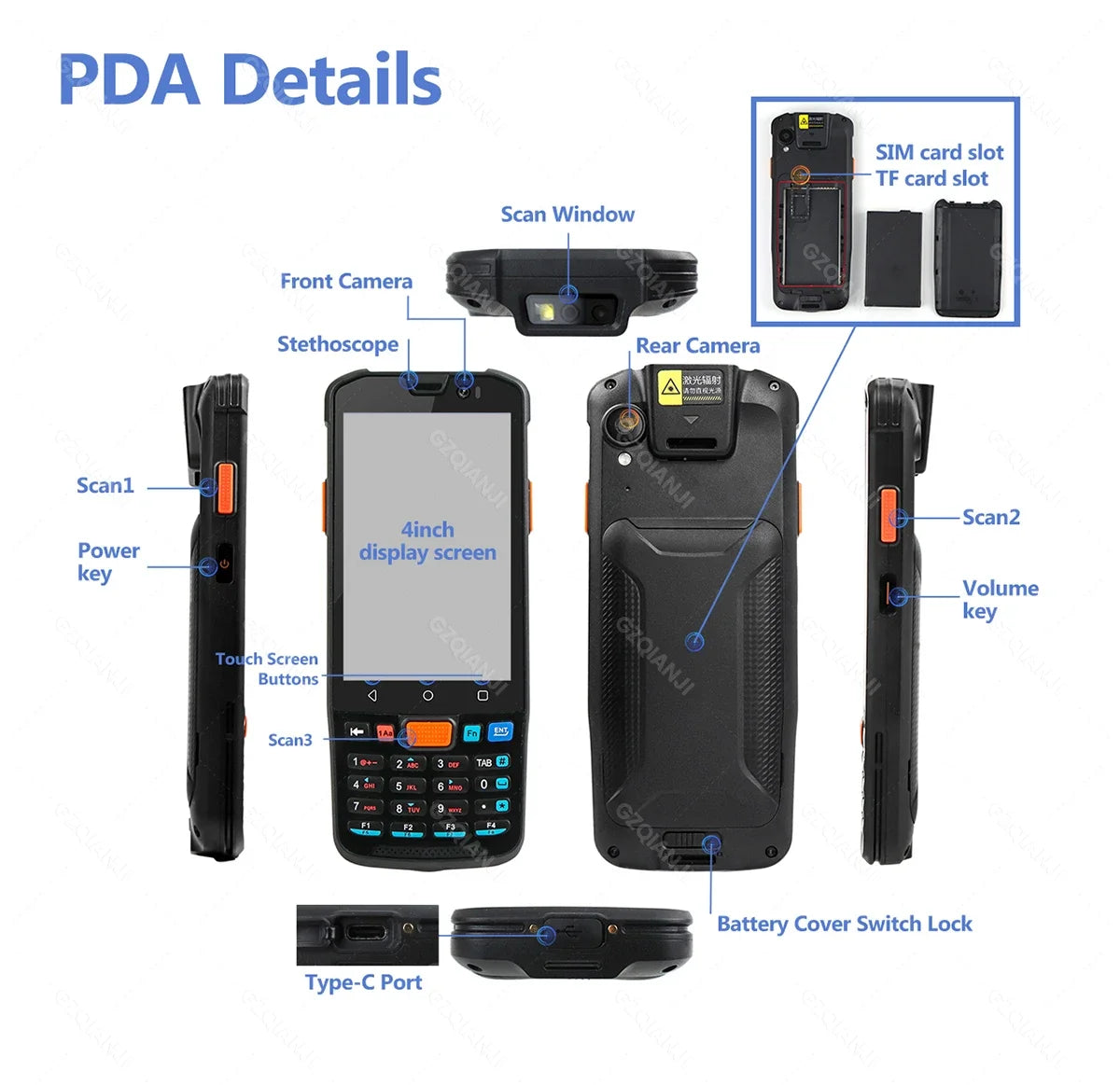 4G Android 11/14 PDA Handheld Terminal Data Collector with 1D Barcode 2D QR Scanner NFC WiFi Bluetooth 3G+32G/4G+64G RAM+ROM
