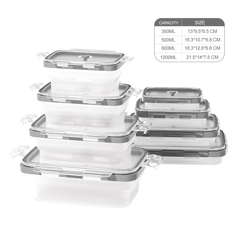 Silicone Collapsible Food Storage Containers 800ML Big Capacity Foldable Lunch Box with Lid For Outdoor Travel Kitchen Supplies