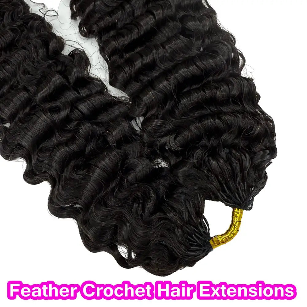 Deep Wave Crochet Human Hair Extensions Knotless Pre-Separated Deep Curly Human Hair With String Pre-Looped Reusable Feather