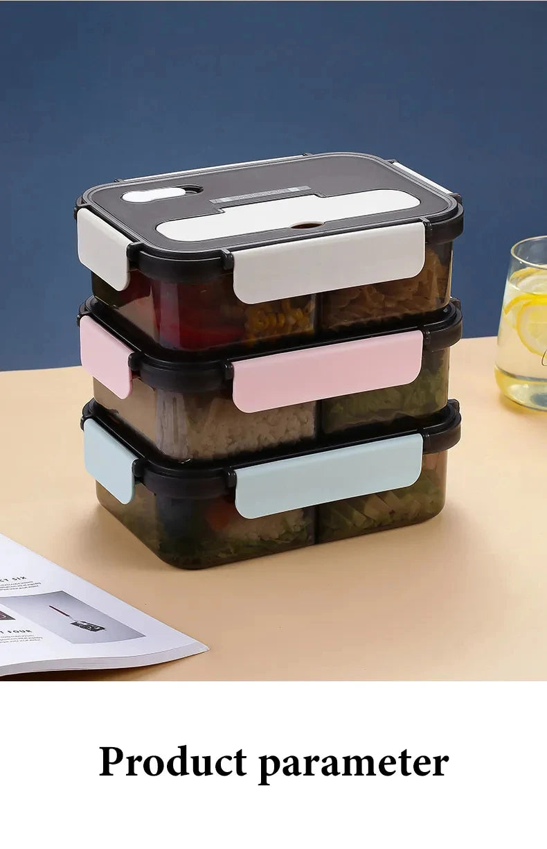1500ML Lunch Box Food Storage Box 3 Grids Student Office Worker Microwave Bento Box Outdoor Picnic Container With Fork Spoon