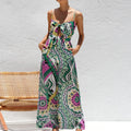 Summer Women Sleeveless Patchwork Chic Playsuits, Holiday Print Backless Jumpsuits, 2025 Wide Leg Pants Simple Ladies Bodysuits