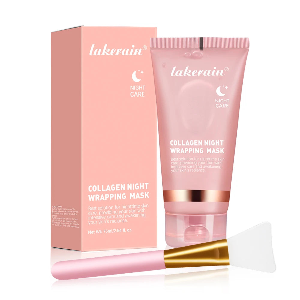 Collagen Overnight Wrapping Peel Off Facial Mask, Korean Collagen Night Wrapping Mask Deeply Hydrates Night Care Mask Cream 75ml