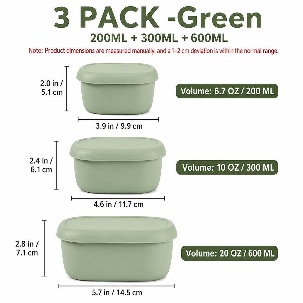 Uwhise Silicone Lunch Box Set Food Storage Containers 3 Pcs Bento Box For Microwave Freezer Nestable Salad Snack Bowls