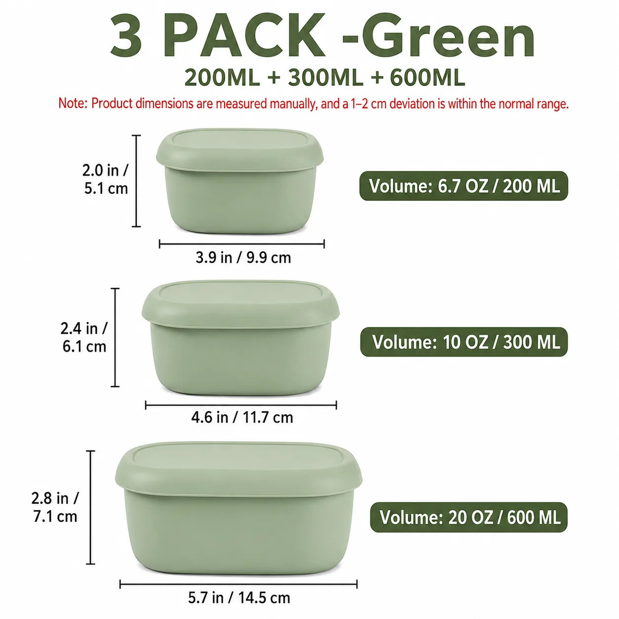 Uwhise Silicone Lunch Box Set Food Storage Containers 3 Pcs Bento Box For Microwave Freezer Nestable Salad Snack Bowls