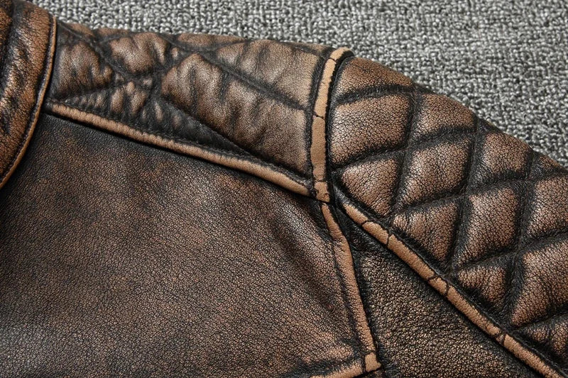 NEW Men's Vintage Motorcycle Jacket Stand Collar Natural Cowhide Jacket Classic Top Layer Cowhide Moto Suit Biker Clothing