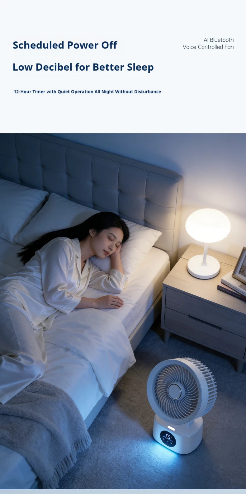 HOMEFISH USB Rechargeable Wall‑mounted Fan Foldable Swivel Portable Fan Built‑in Night Light Household Air Cooling Fan