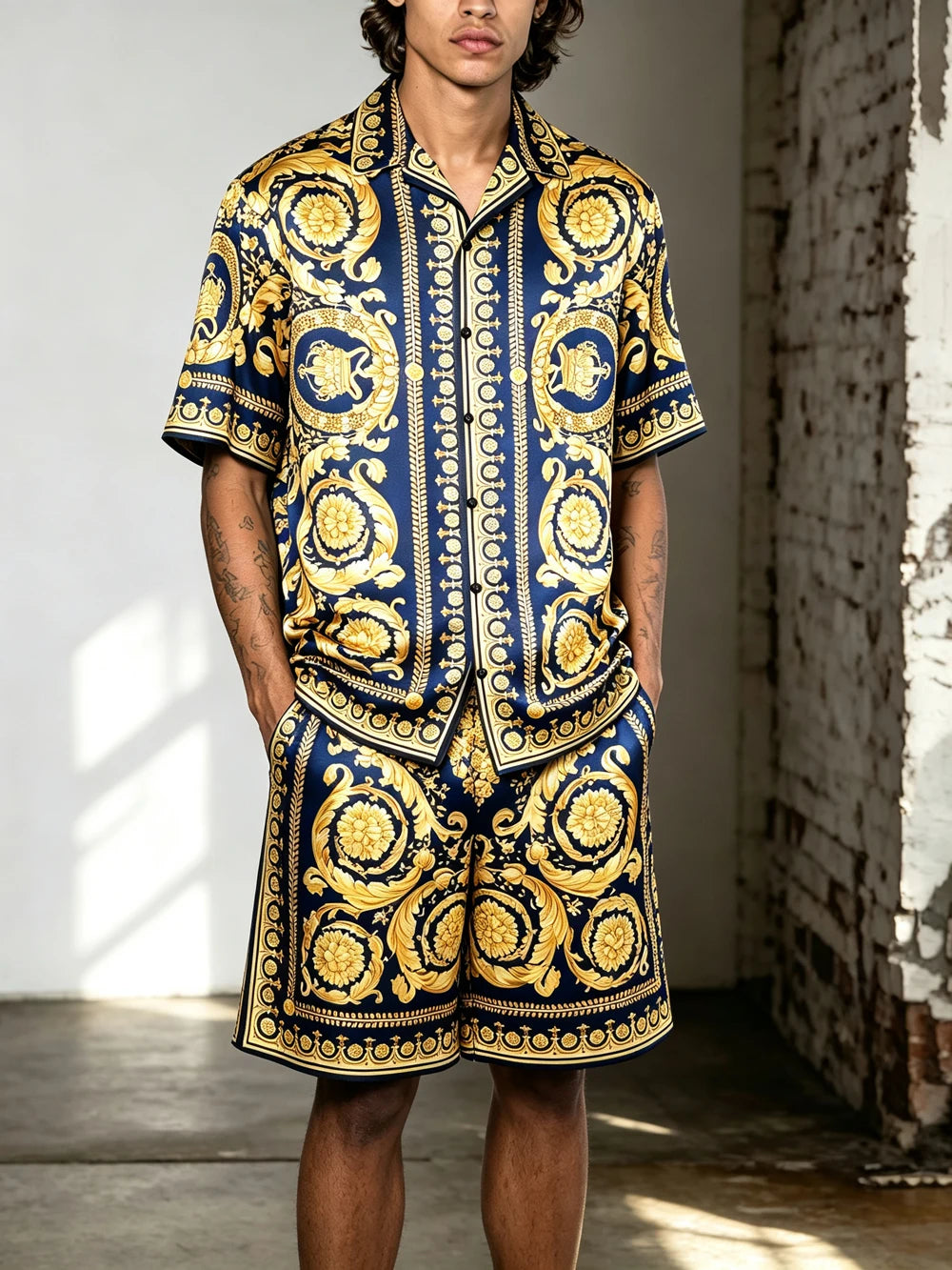 2026 Men's Summer New Smooth Polyester Shirt, Baroque Color-Printed Shirt Gift for Men for Festivals Parties Fast Shipping