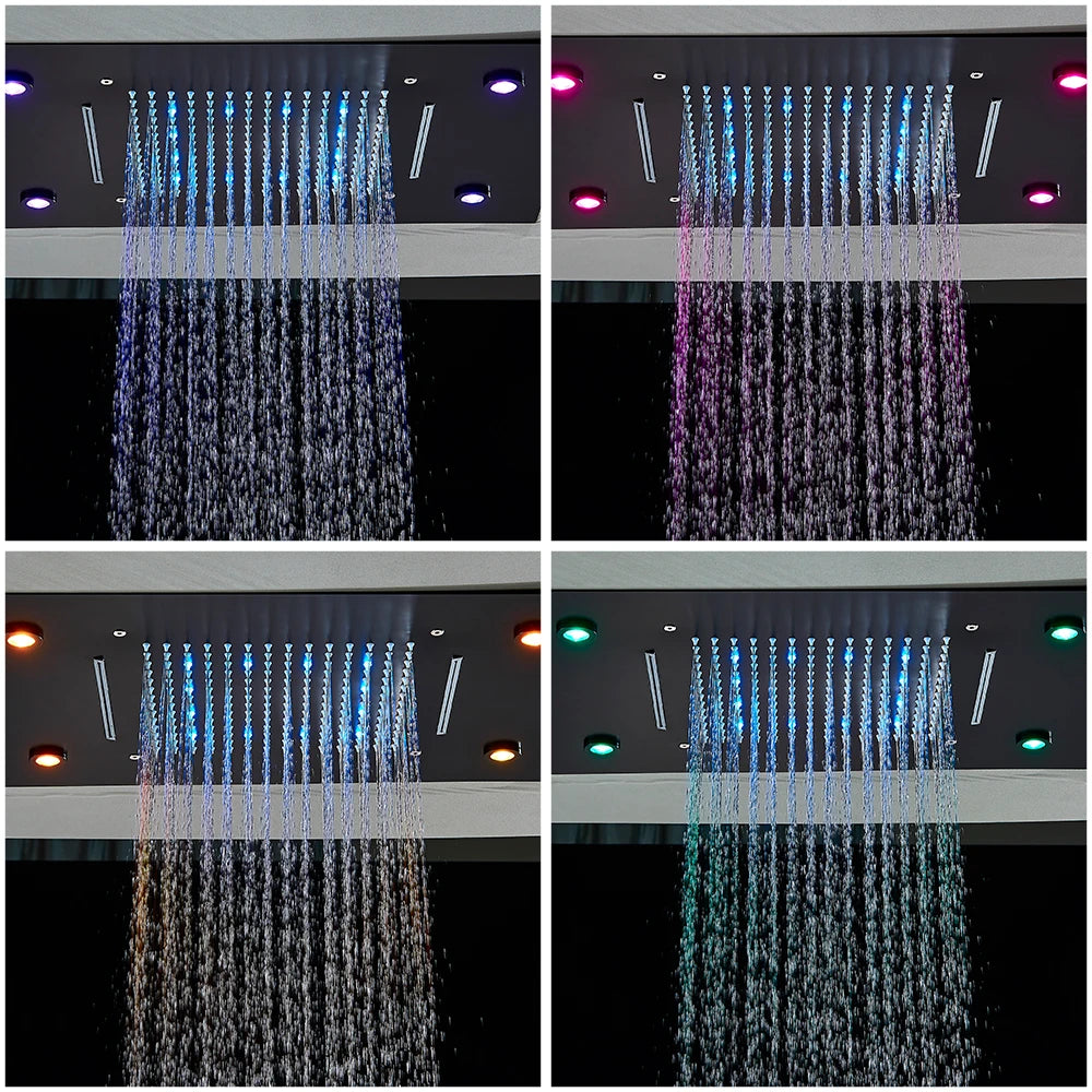 Digital Display Thermostatic Rain Shower System Set 14 X 20 Inch Waterfall Rainfall LED Ceiling Shower Head with HandShower