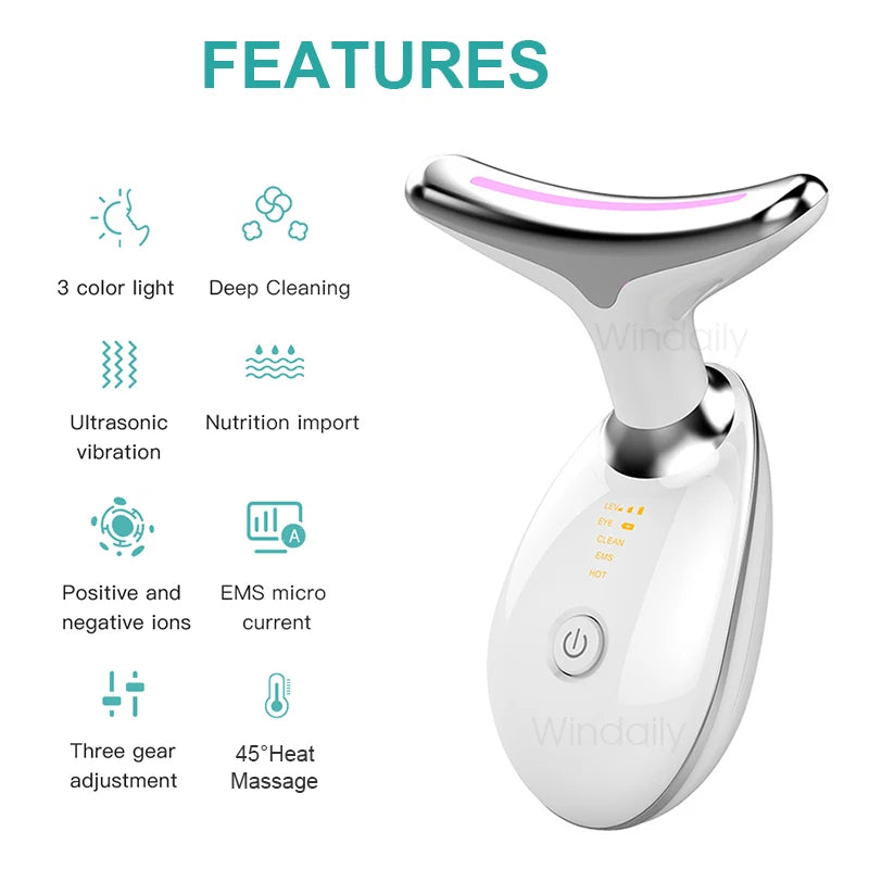3 in 1 Face and Neck Massager Portable Micro Current Facial Beauty Device with Smart Vibration Skin Care Tool for Neck Firming
