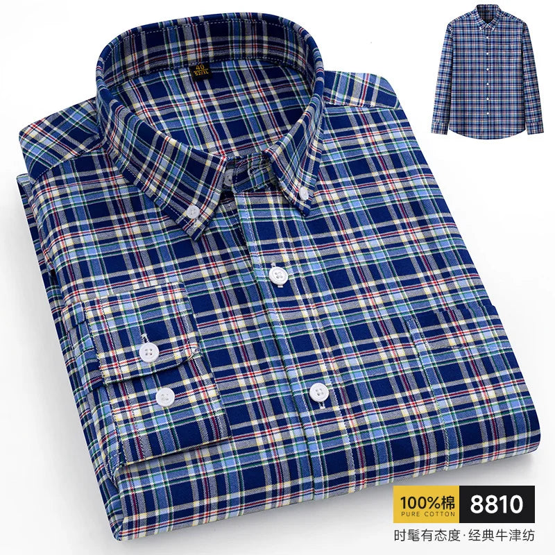 Men's Oxford Pattern Shirt Long Sleeve Big Size S-11XL Cotton Slim Fit Business Casual Traditional Shirts Easy Care Comfort
