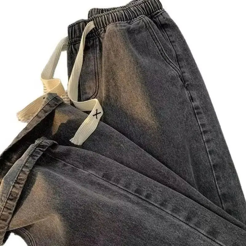 Men's Winter Loose Jeans Elastic Waist Wide Leg Y2K Denim Pants Straight Leg Comfortable Brand Men's Jeans