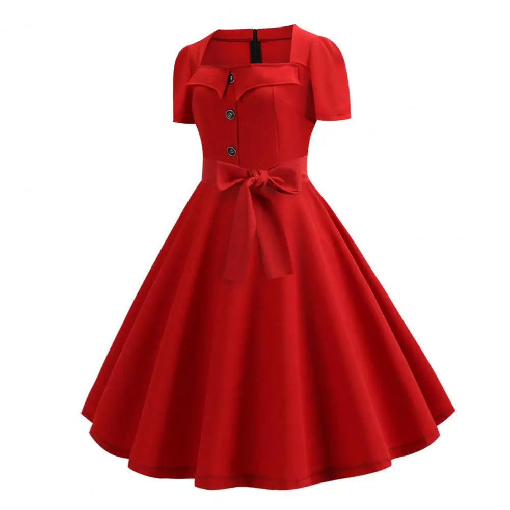 1950s Vintage Pin-up Dress Square Neck Midi Dress Rockabilly Pin Up Dress Robe Femme Casual Retro Elegant Party Midi Sundress
