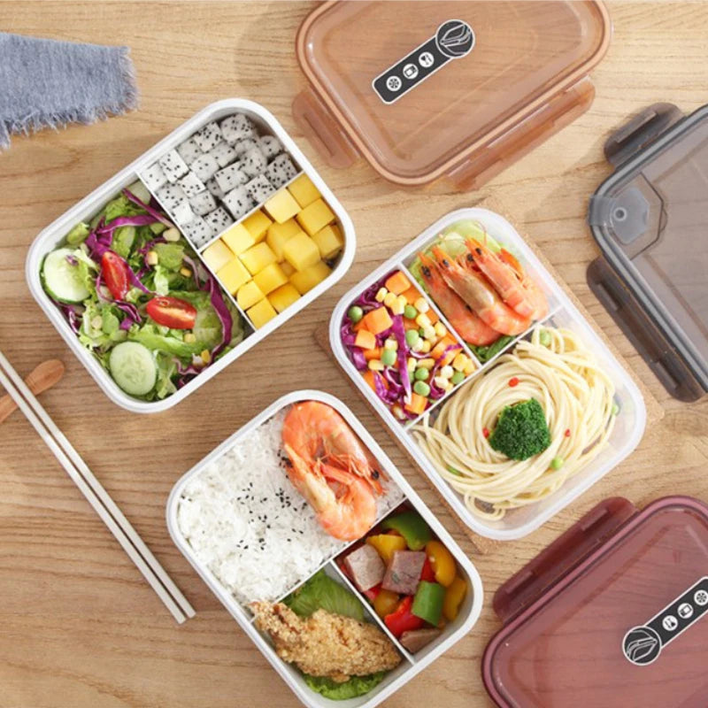 Microwavable Plastic Crisper Lunch Box Multi-compartment Bento Box Portable Food Storage Containers Office Student LeakProof Box