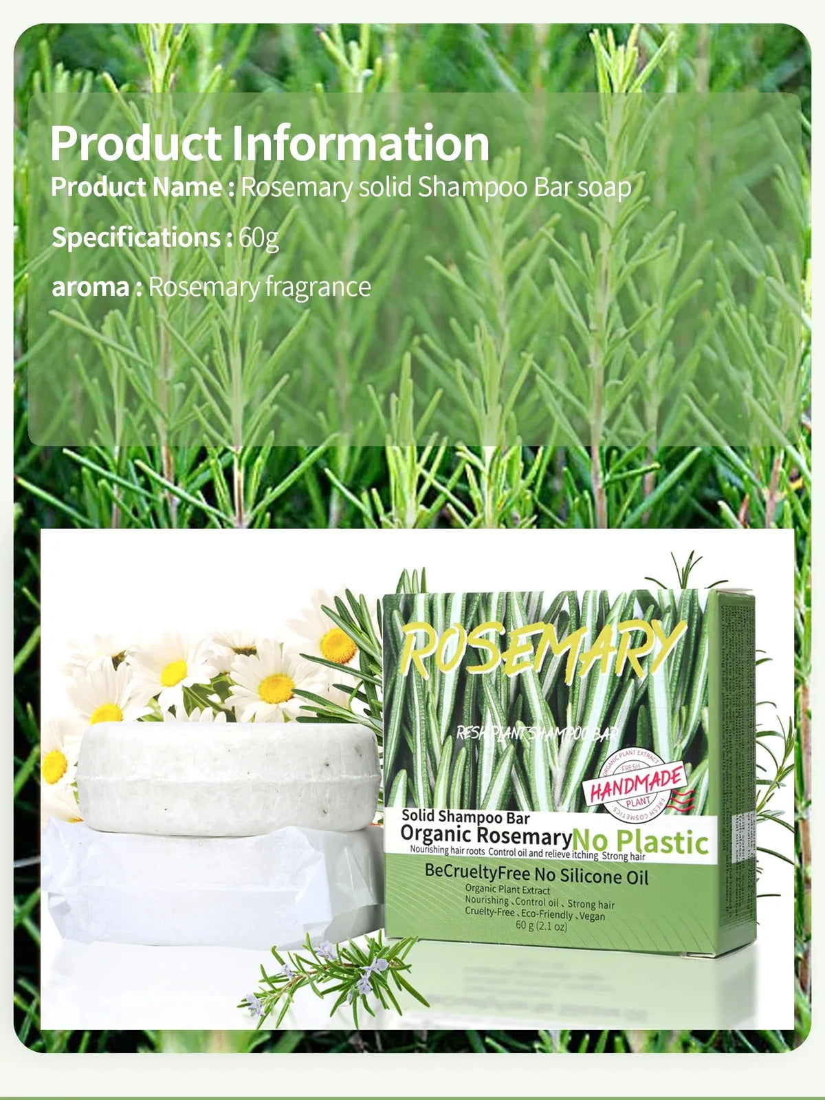 Rosemary Shampoo Soap Without Silicone Oil Plant-Based Shampoo Soap Cleanses the Scalp, Nourishes Hair, Controls Oil