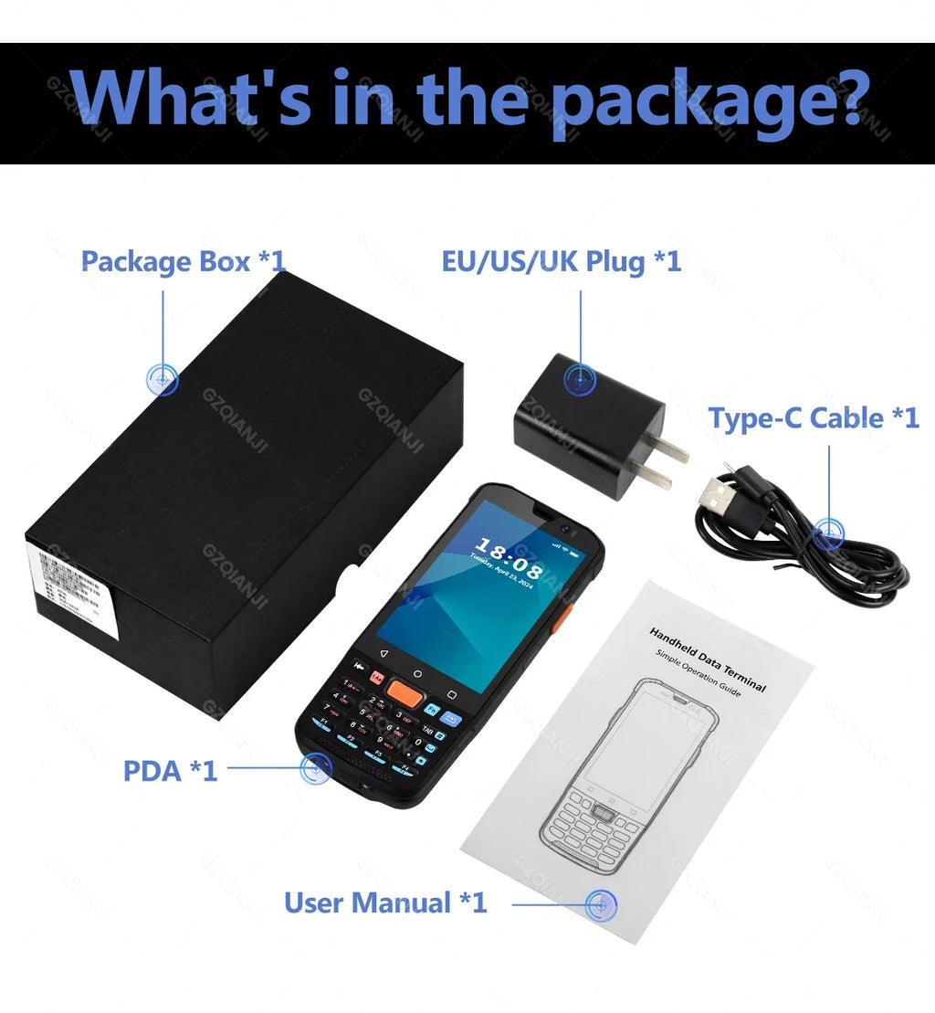 4G Android 11/14 PDA Handheld Terminal Data Collector with 1D Barcode 2D QR Scanner NFC WiFi Bluetooth 3G+32G/4G+64G RAM+ROM