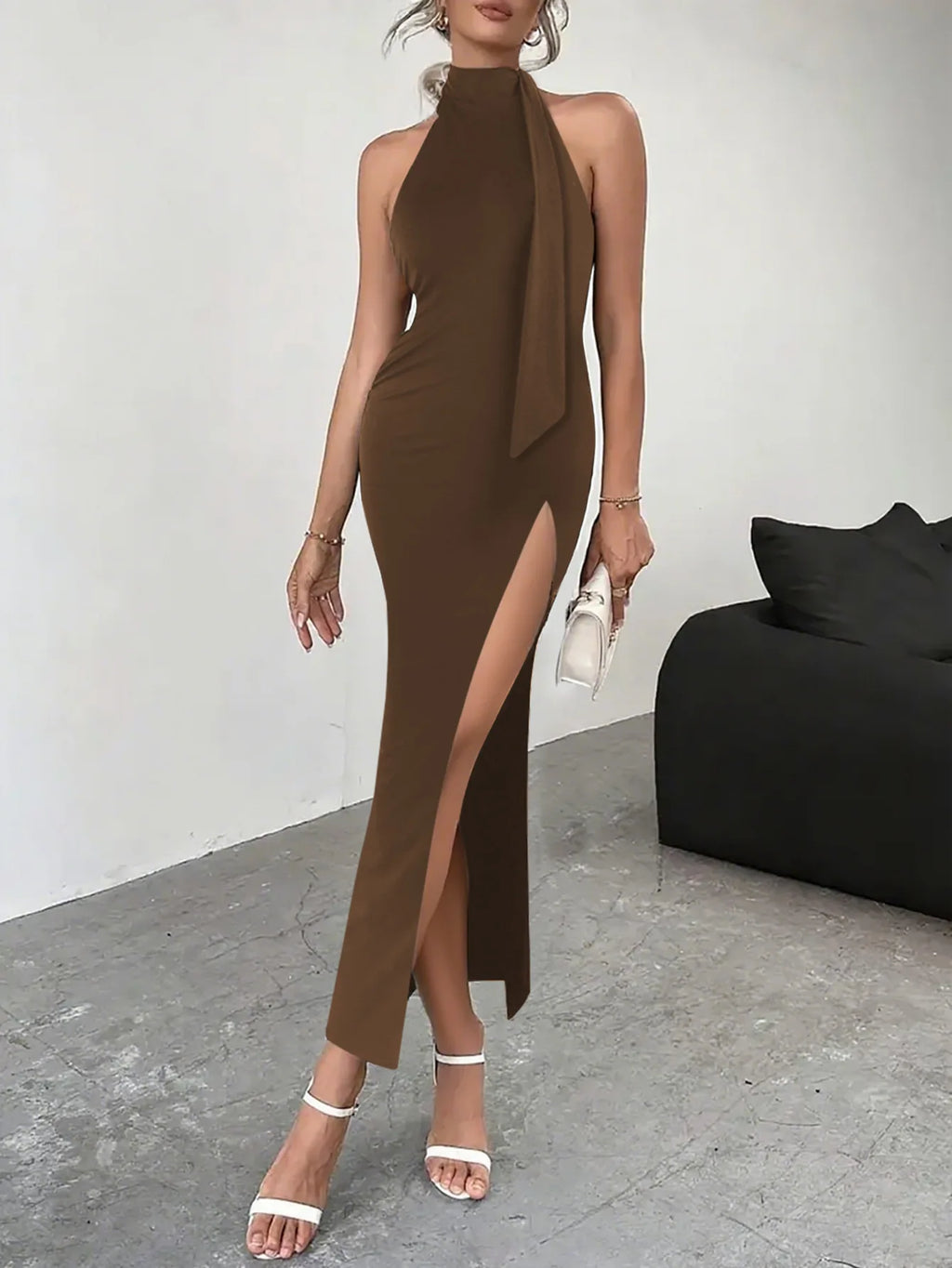 2026 New Arrival Women Sexy Backless High Split Maxi Dress Flowy Tie Strap Long Dress