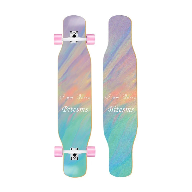 44 Inch Double Kick Dance Longboard 7-Layer Maple Wood Double Sided Graphic Complete Skate Deck All Ages Amateur Professional Ri