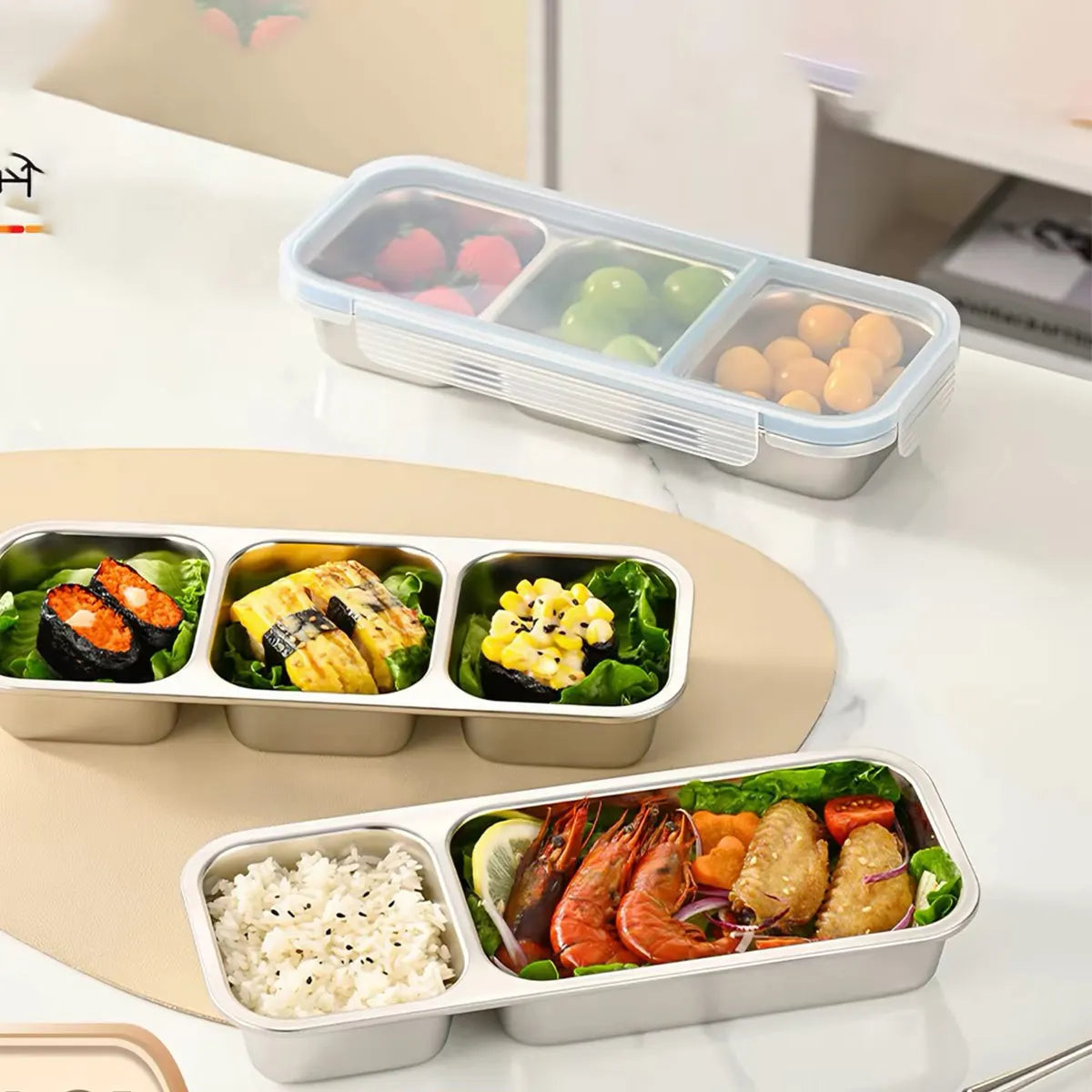 Stainless steel light food and fruit lunch box with compartments, sealed and fresh-keeping, weight loss, quantitative small lunc