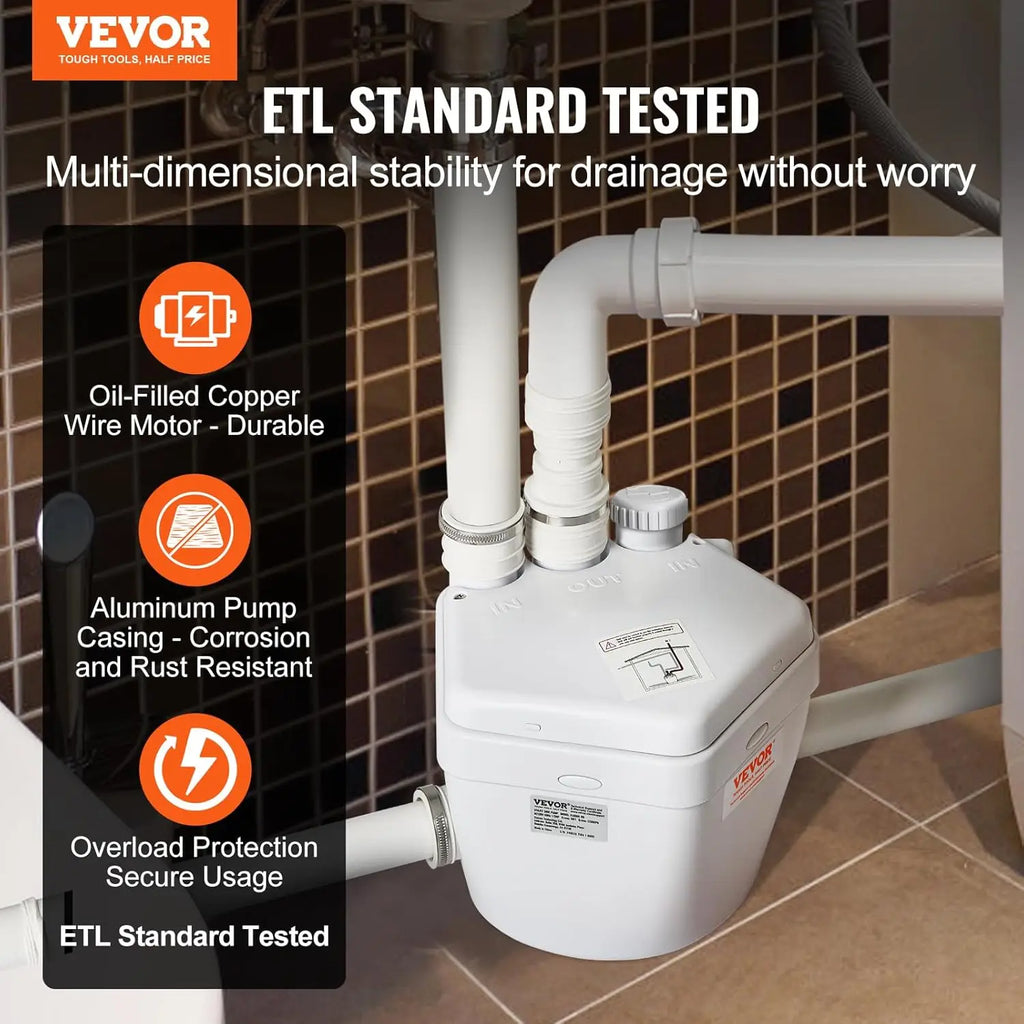 1/3 HP 120V 1750 GPH Sump Pump System, 18 ft Head, Under-Sink Drain Pump for Laundry/Basement, White