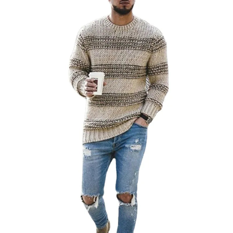 2025 autumn and winter luxury fashion new striped sweater men's slim fit round neck long sleeved knitted top jacket men's sweate